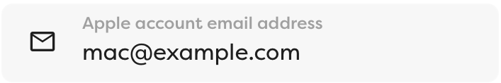 Example of entering an email address associated with an Apple iCloud account.