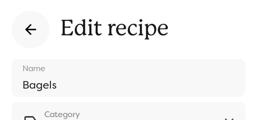 The top of the edit recipe pane.