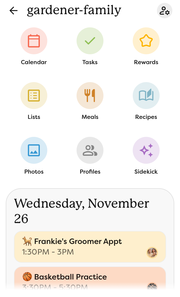 Mobnile App home screen for Calendar devices.