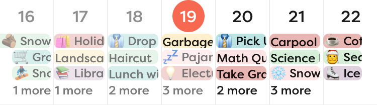 An example week from the month view.