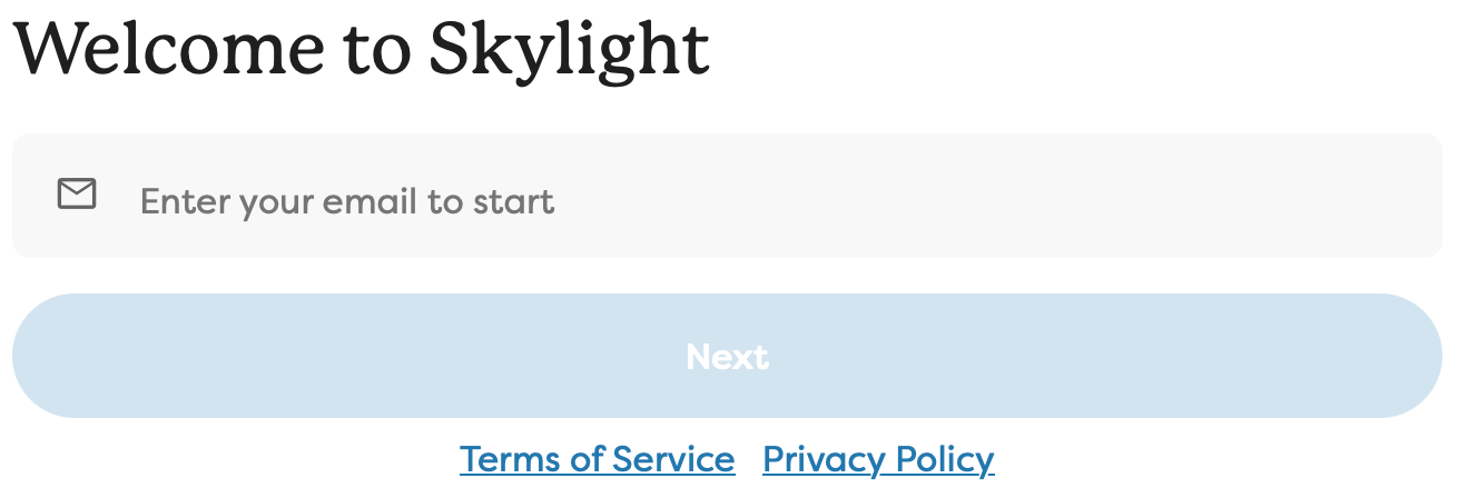 The Skylight Desktop App login prompt, requesting the email address for a Skylight Account.