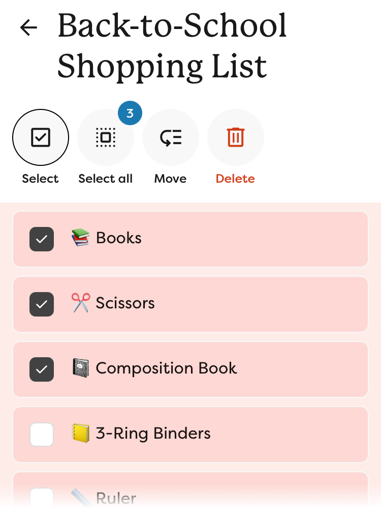 An example list of school supplies.