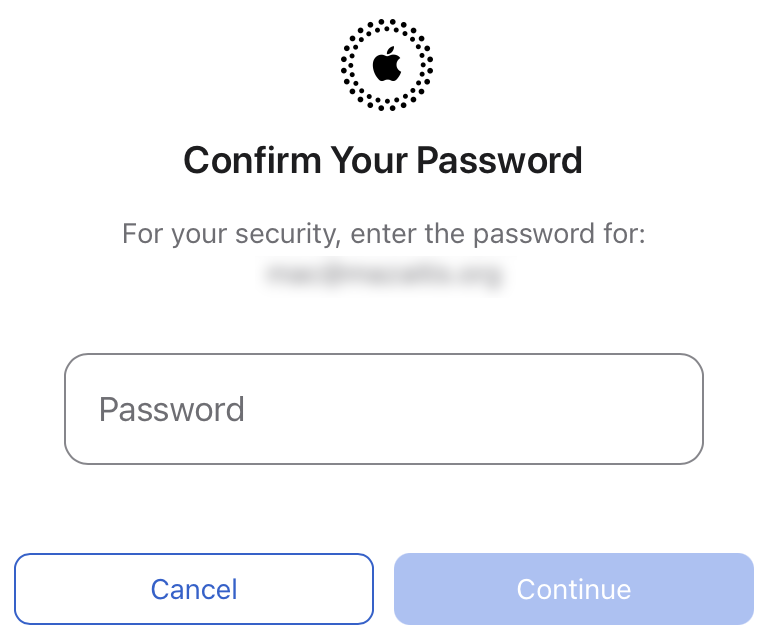 Password prompt before generating the app-specific password.