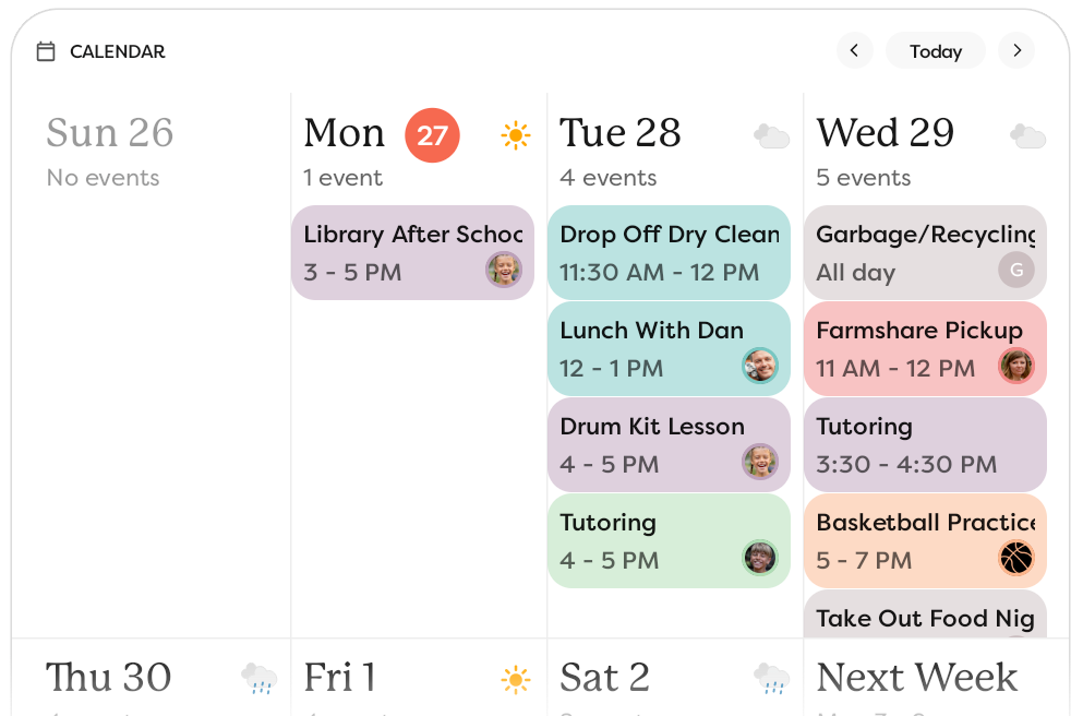 THe Calendar pane shows the calendar in week view.