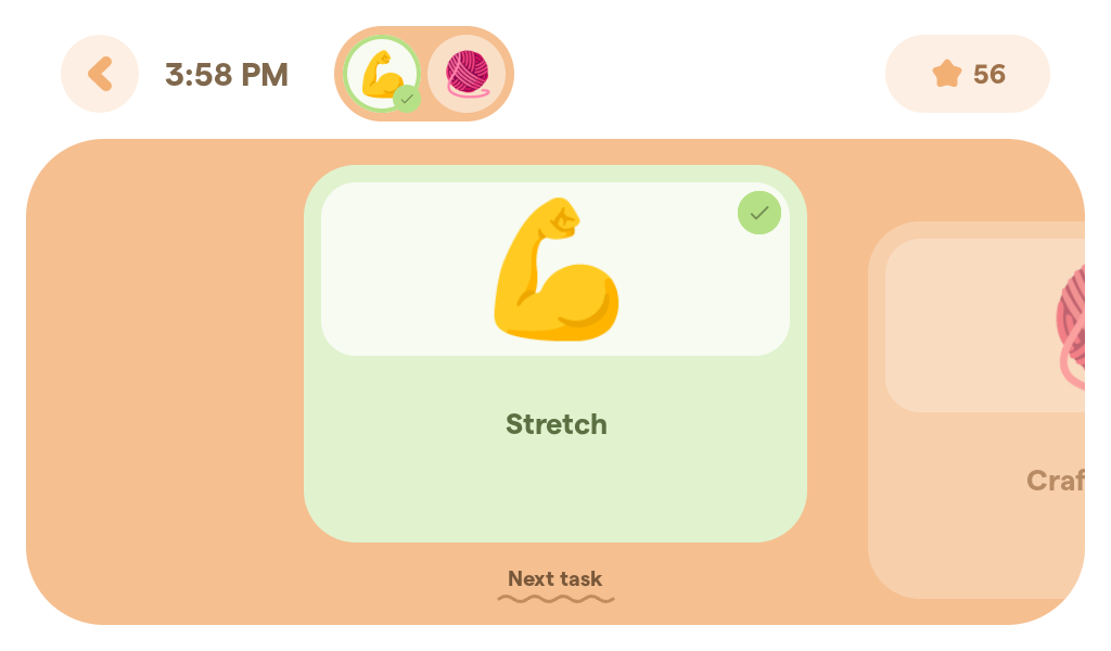 A checkmark is added when the routine is completed.