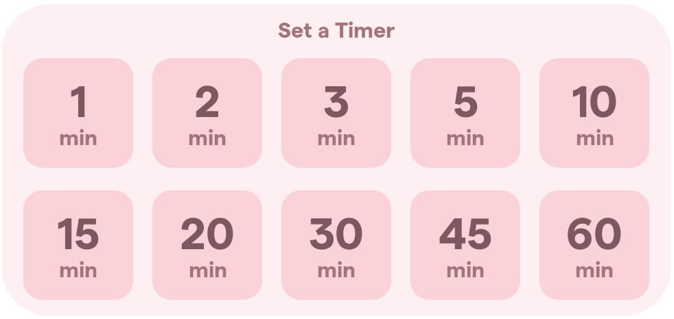 Choice of timer durations, from one minute to one hour.