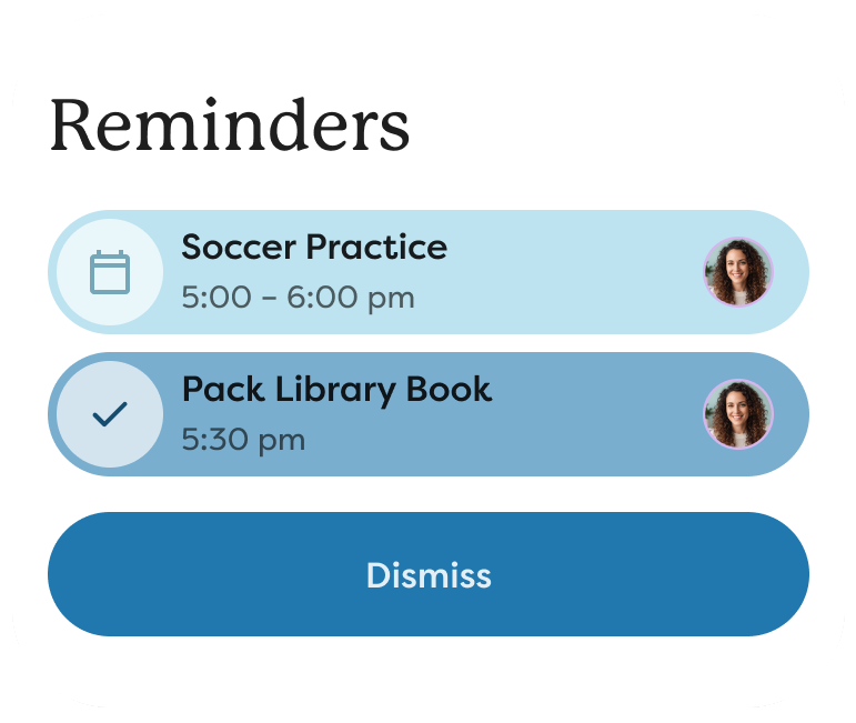 A reminder dialog box, showing notifications for an event and a task.