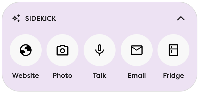 The Sidekick bar showing quick access to adding a recipe via website, photo, speech, email, or with a fridge photo.