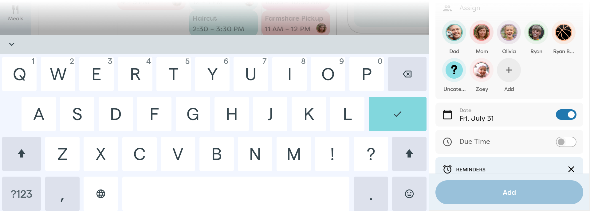 The on-screen keyboard does not float over side panels.
