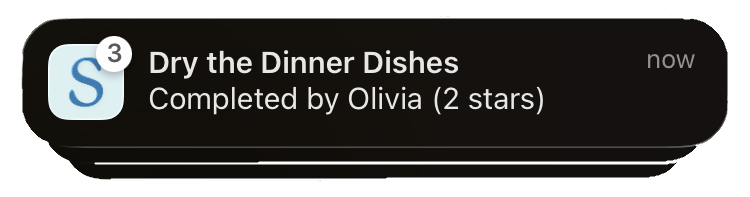 An iOS notification reporting that Olivia dried the dinner dishes.